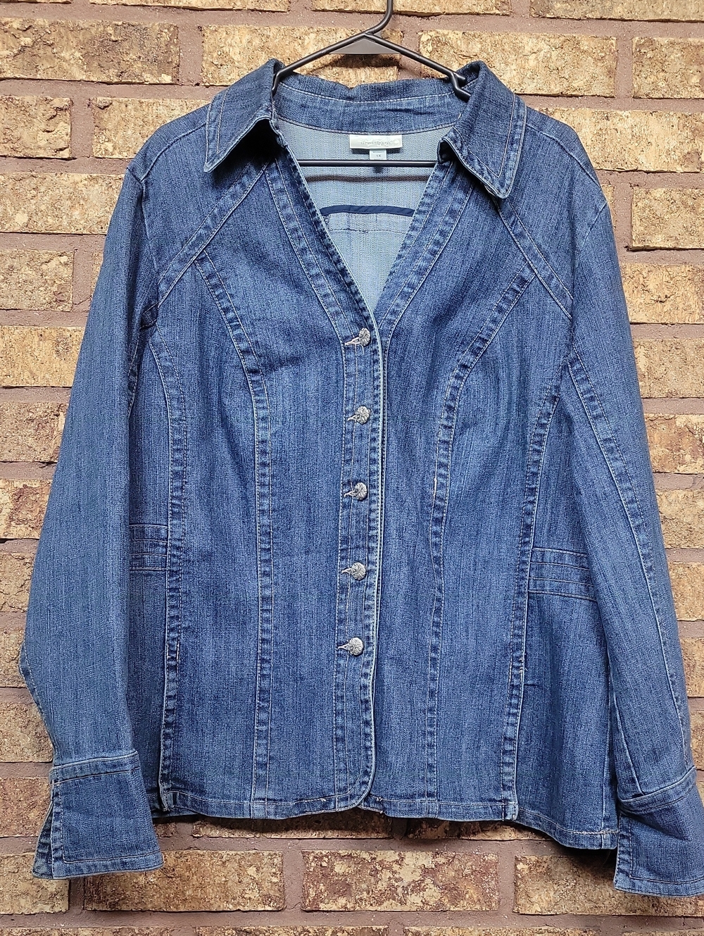 dressbarn Denim Shirt Jacket Button Close Size 1X Cotton Blend Stretch